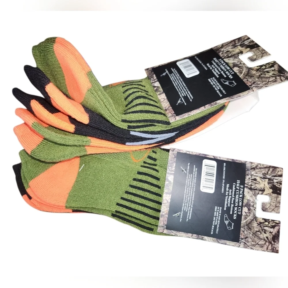 (2) 3 Packs Of Mens Mossy Oak Low Cut Half Cushion Socks Size 6-12